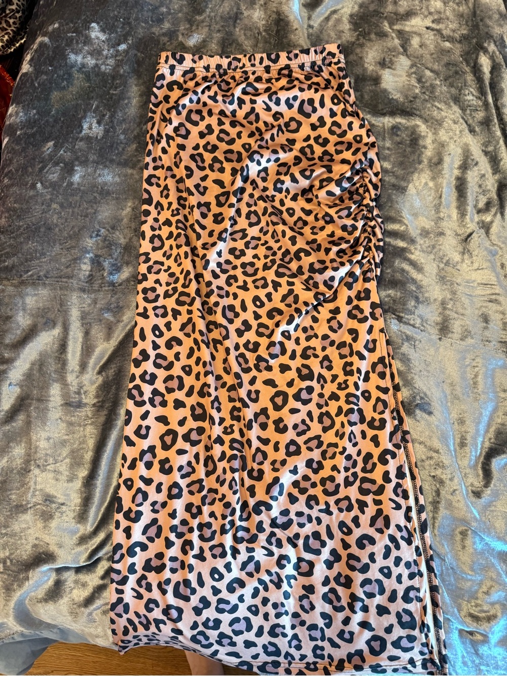 Leopard Print Satin Maxi Skirt in Tan and Black